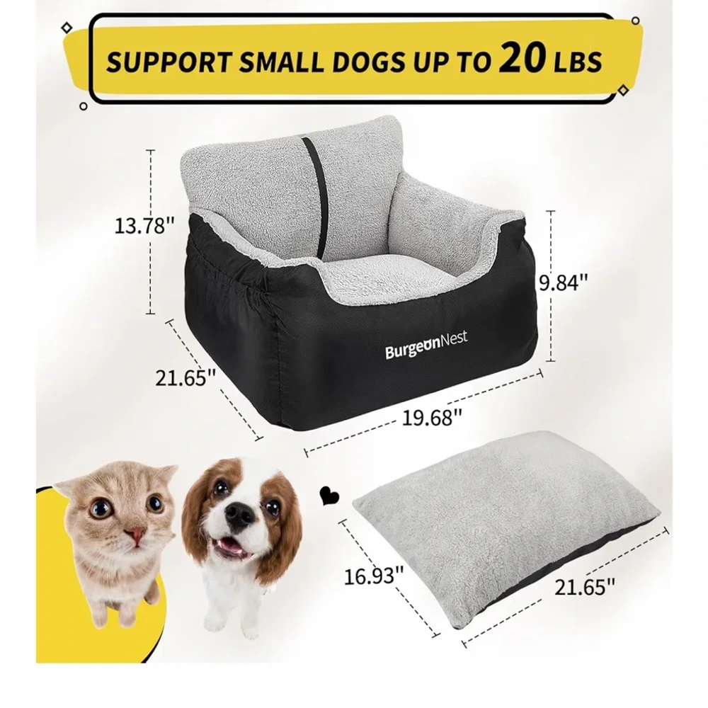 PET Carseat/bed: BurgeonNest NEW Plush Pet car seat - Black & Light Gray